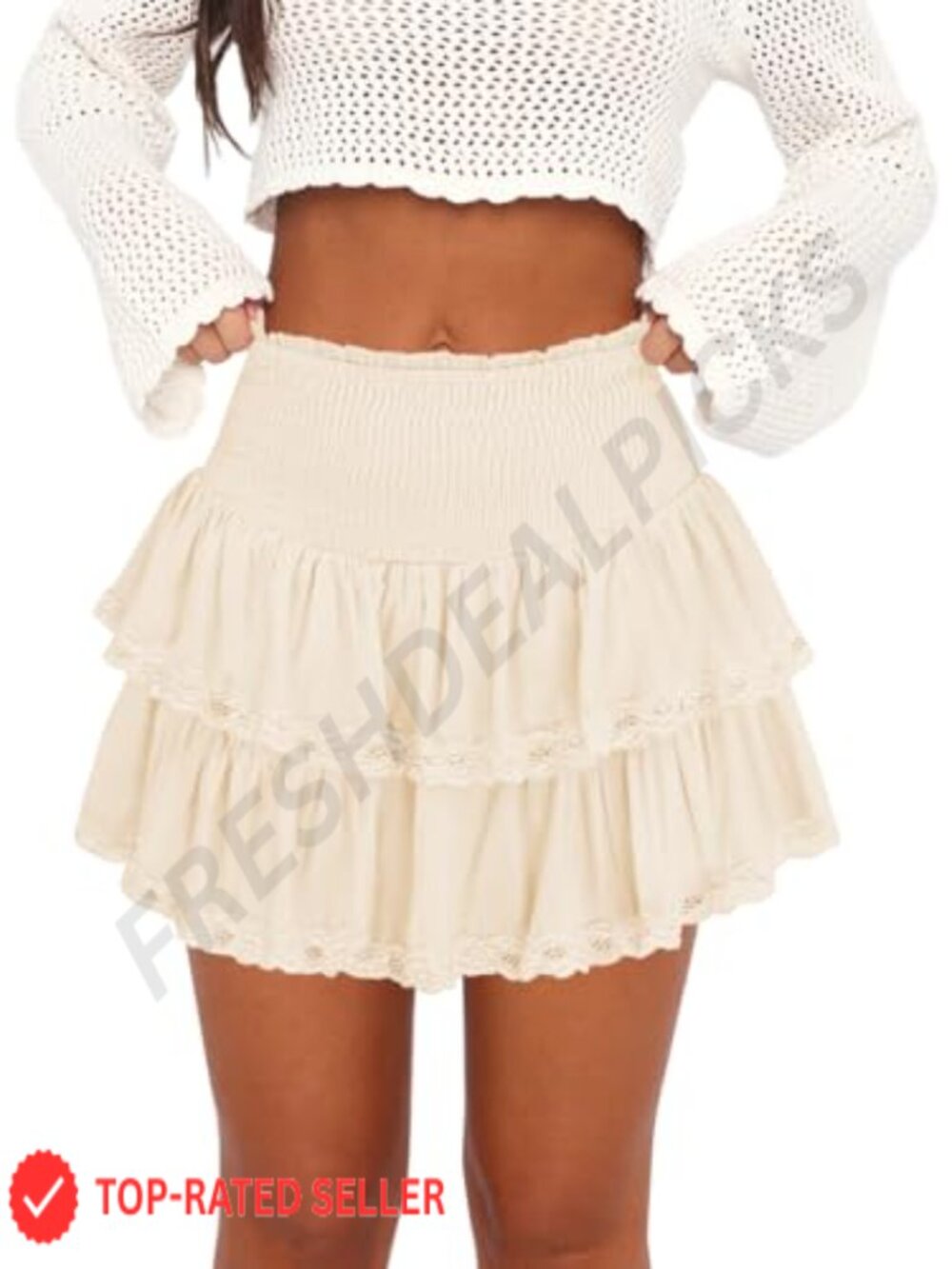High Waist Ruffle Mini Skort with Built in Shorts Lace Trim